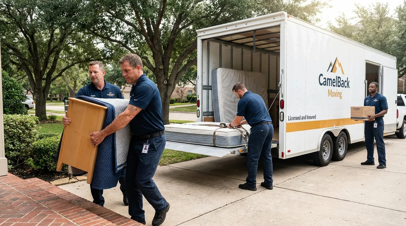 Crew loading residential truck for cross-state move from Glenwood, MN