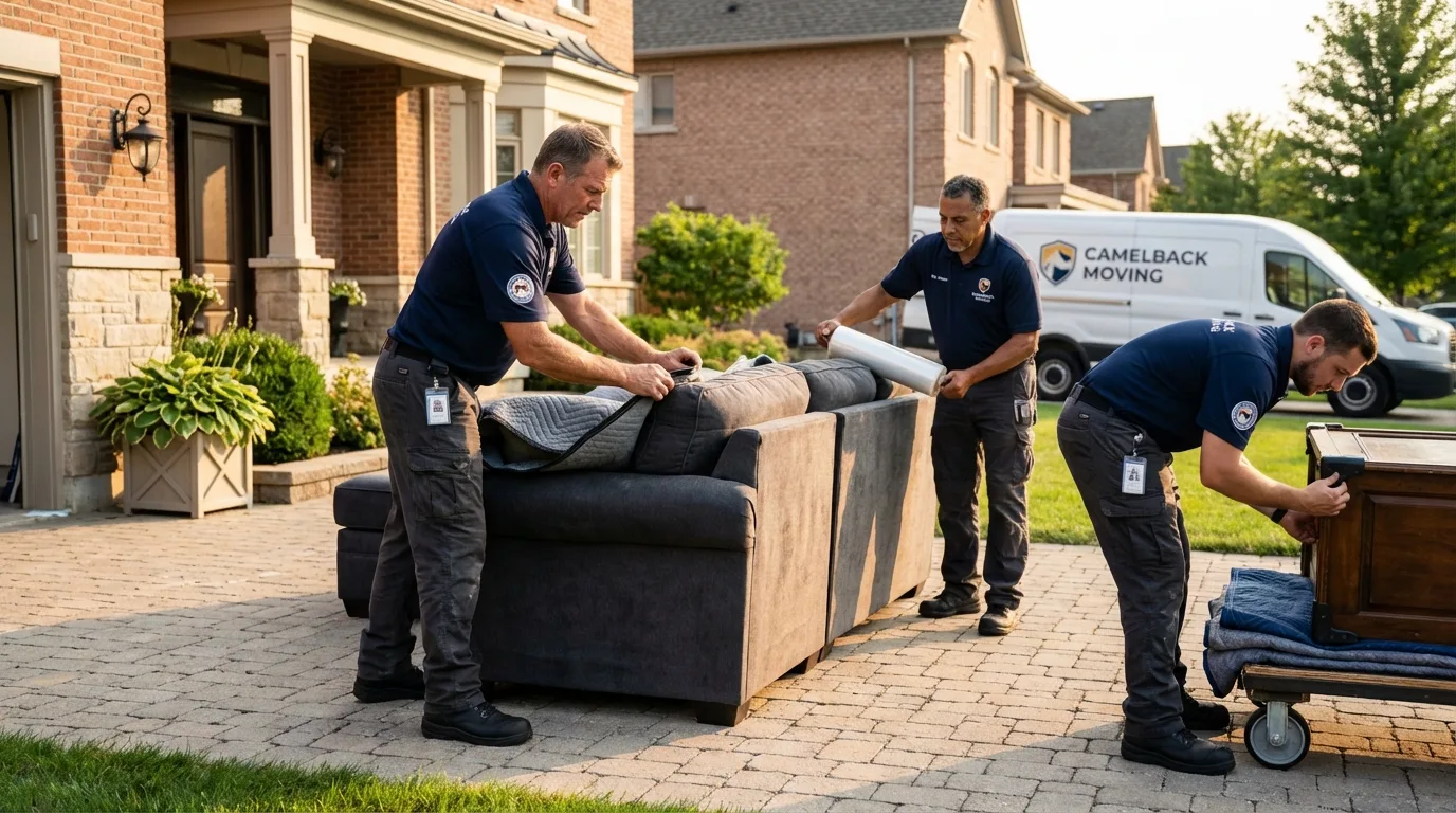 Large estate moving crew wrapping furniture in Glenwood, MN